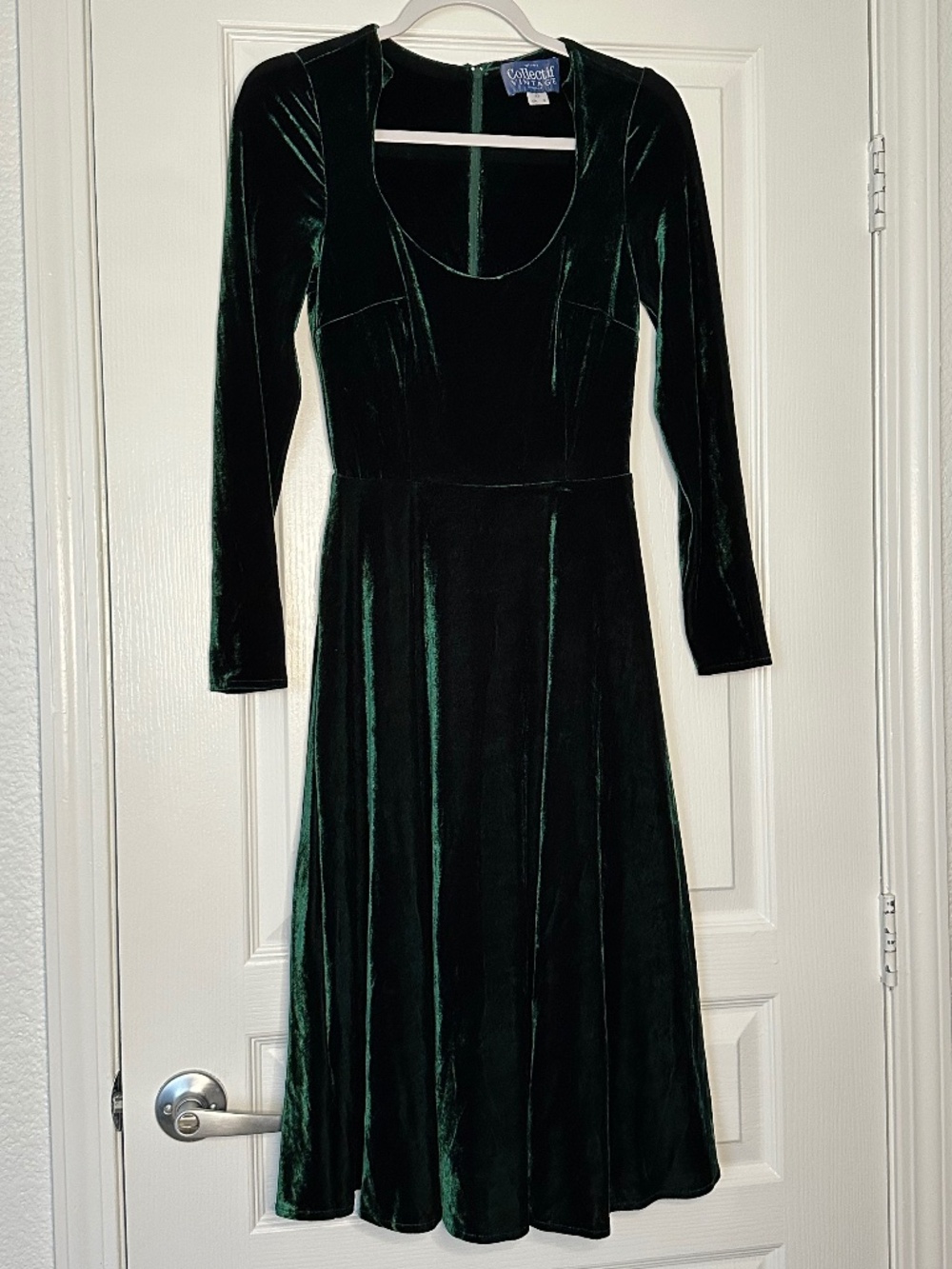 Collectif Vintage Green Clara Velvet Swing Dress size XS